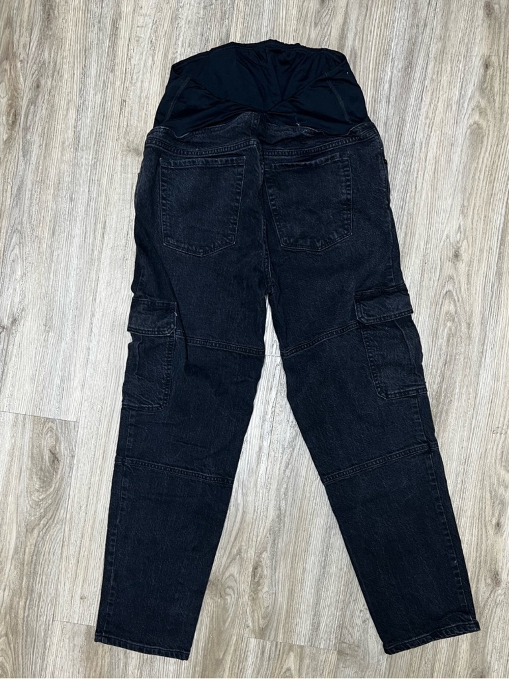 Black Maternity Cargo Jeans with Stretch Waistband - Picture 2 of 4